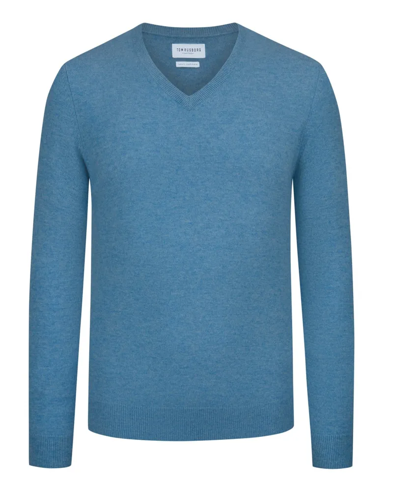 Tom Rusborg Leichter Kaschmirpullover mit V-Ausschnitt in Blau