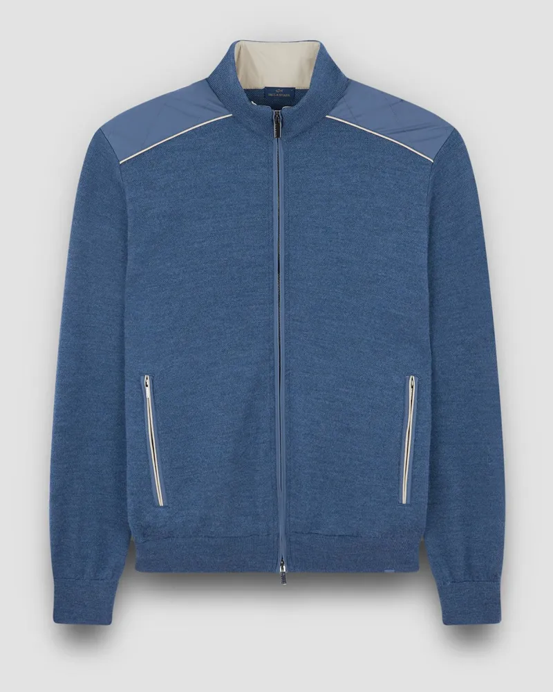 Paul & Shark Hybride Strickjacke aus Schurwolle mit Stepp-Akzenten in Blau
