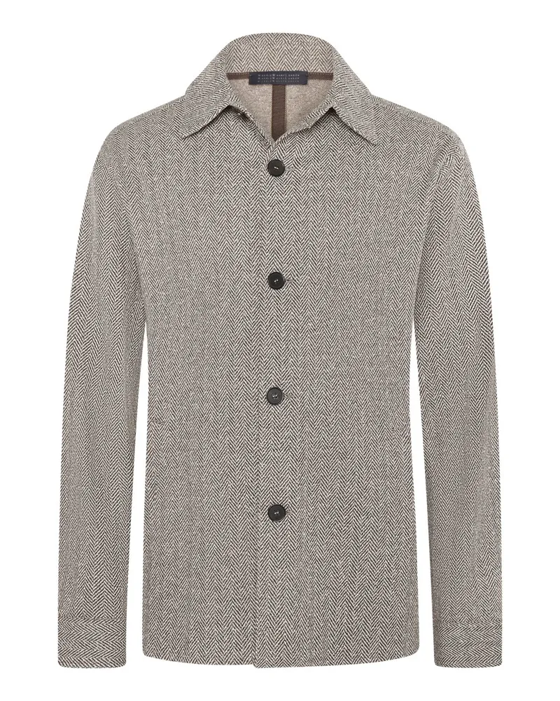 Harris Wharf London Overshirt aus einem Baumwollmix mit Fischgrätmuster in Braun