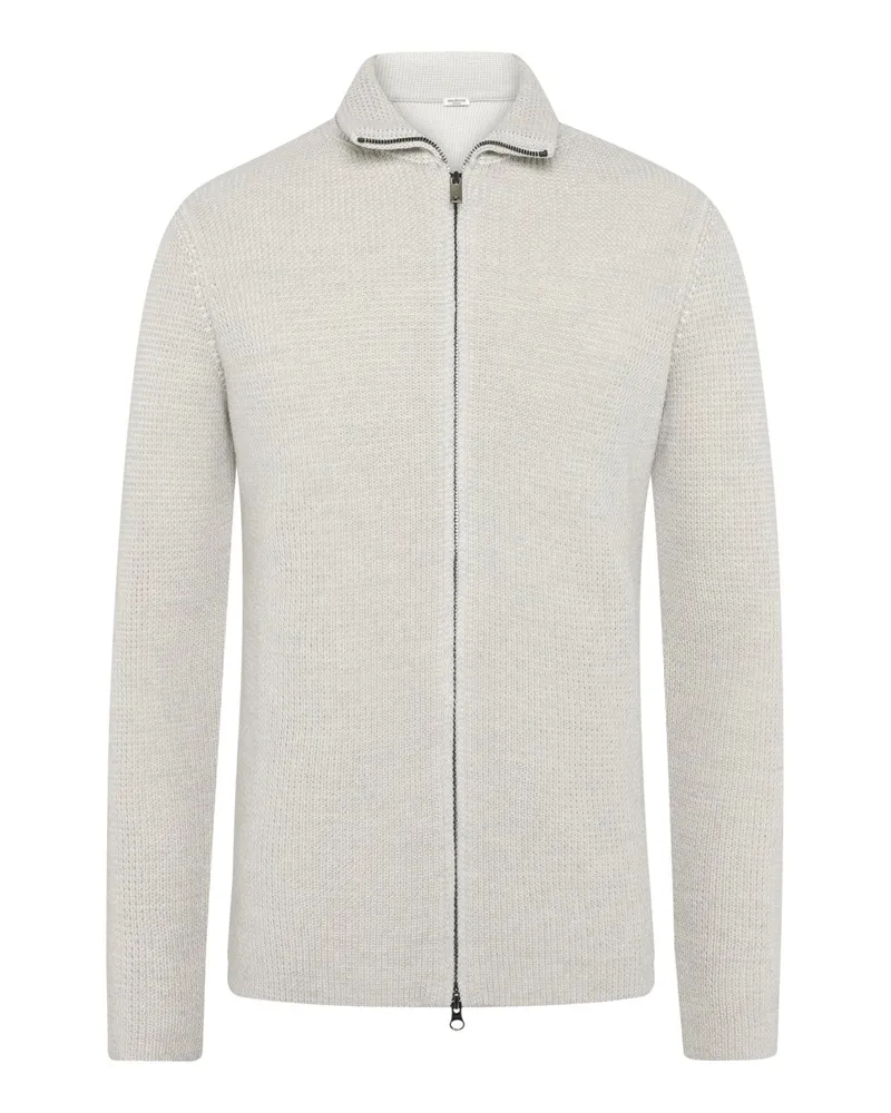 Phil Petter Merino-Strickjacke in Waffelstrick-Optik mit Zip, Regular in Offwhite