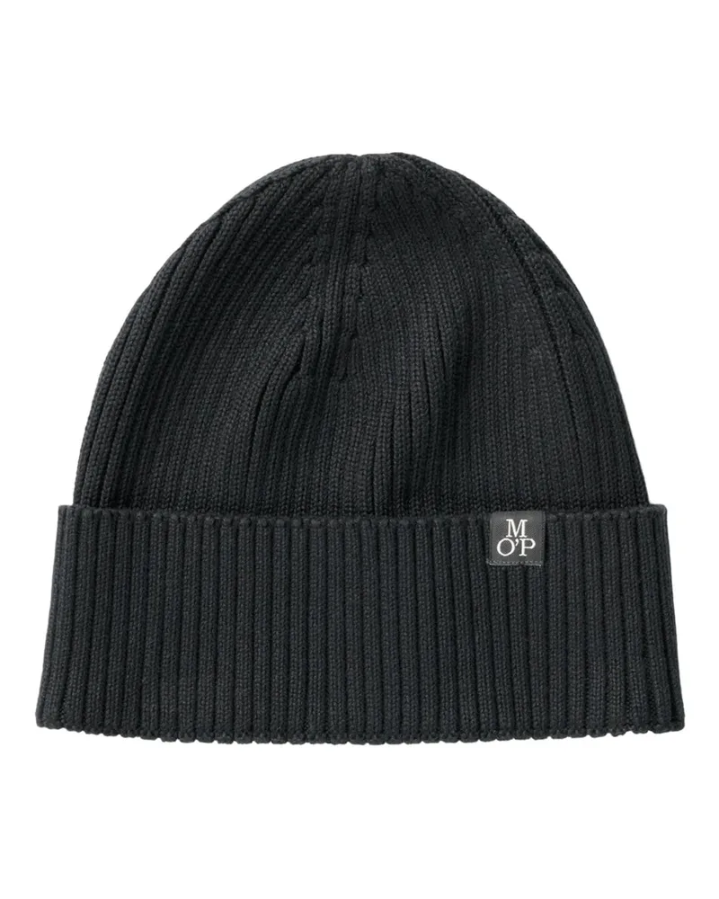 Marc O'Polo Strickmütze aus Bio-Baumwolle mit Label-Stickerei in Schwarz