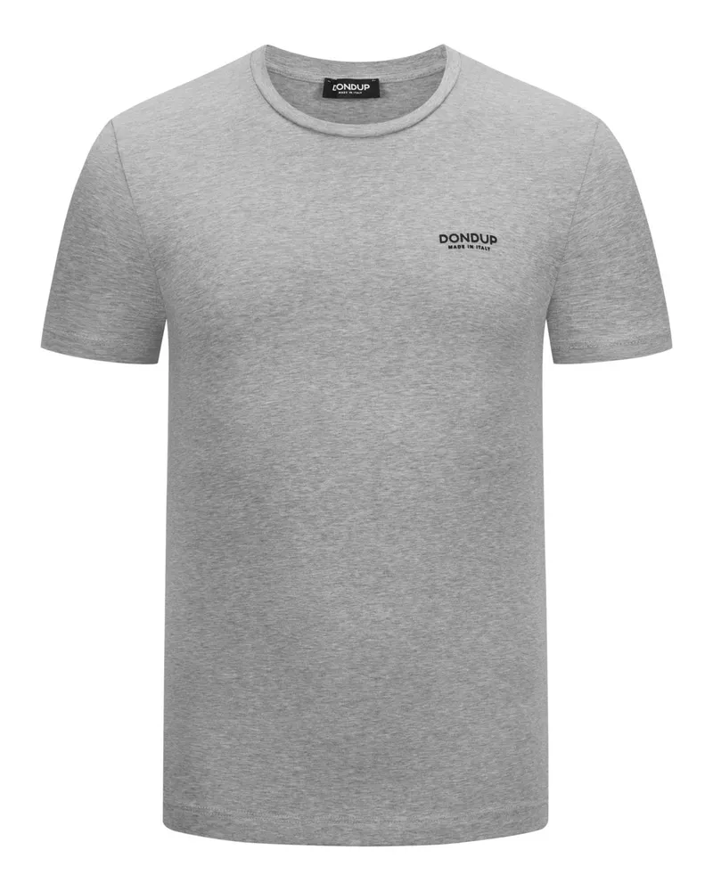 Dondup Stretch-T-Shirt mit gummiertem Logo-Schriftzug Mittelgrau