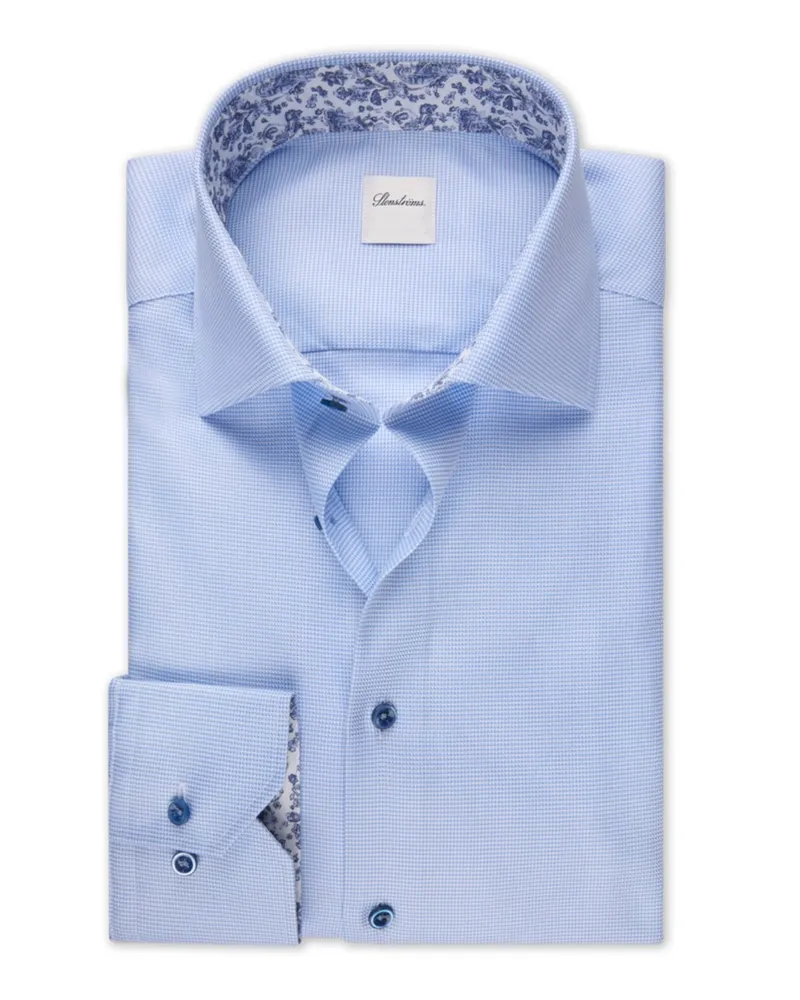 Stenströms Extralanges Hemd aus Twofold Super Cotton mit Ausputz, Slimline in Hellblau