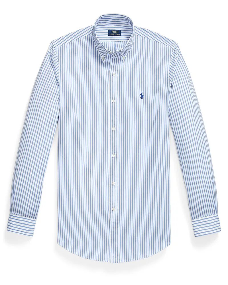 Ralph Lauren Leichtes Baumwollhemd mit Blockstreifen, Custom Fit in Blau