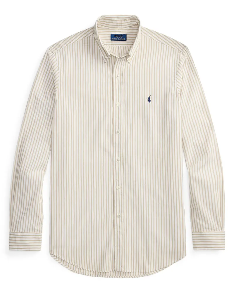 Ralph Lauren Leichtes Baumwollhemd mit Streifenmuster, Custom Fit in Beige