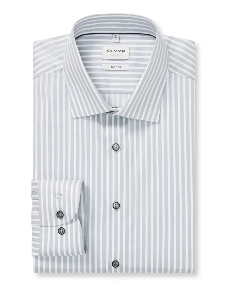 Olymp Level Five, Body Fit, Hemd mit Blockstreifen und Stretch in Grau