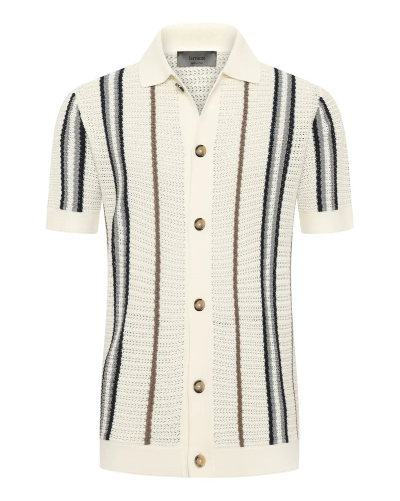 Ferrante Strick-Kurzarmhemd aus Baumwolle mit Streifen in Offwhite