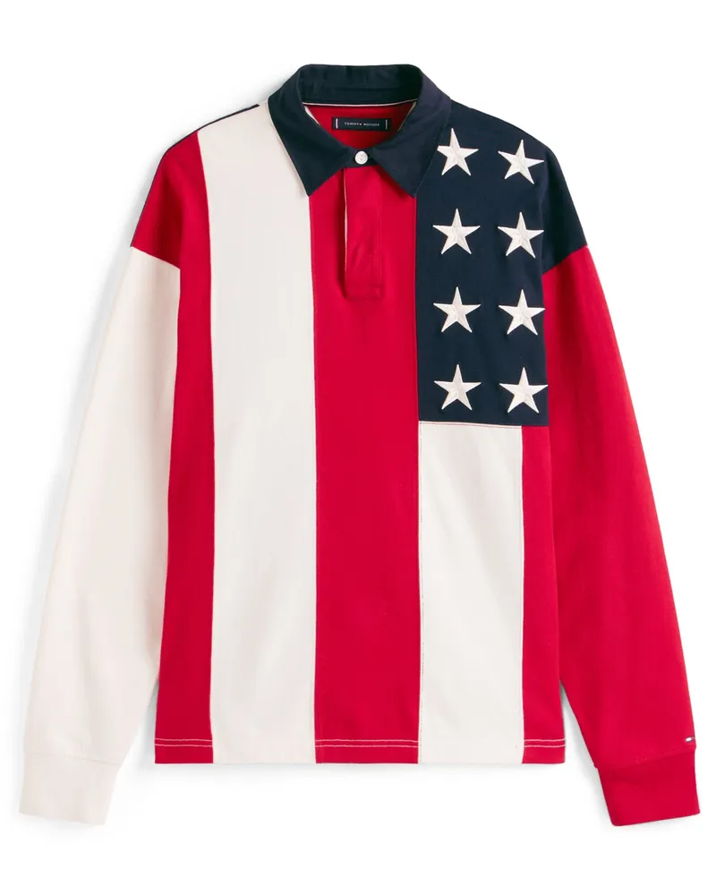 Tommy Hilfiger Rugbyshirt aus Baumwolle in Flaggen-Optik in Rot