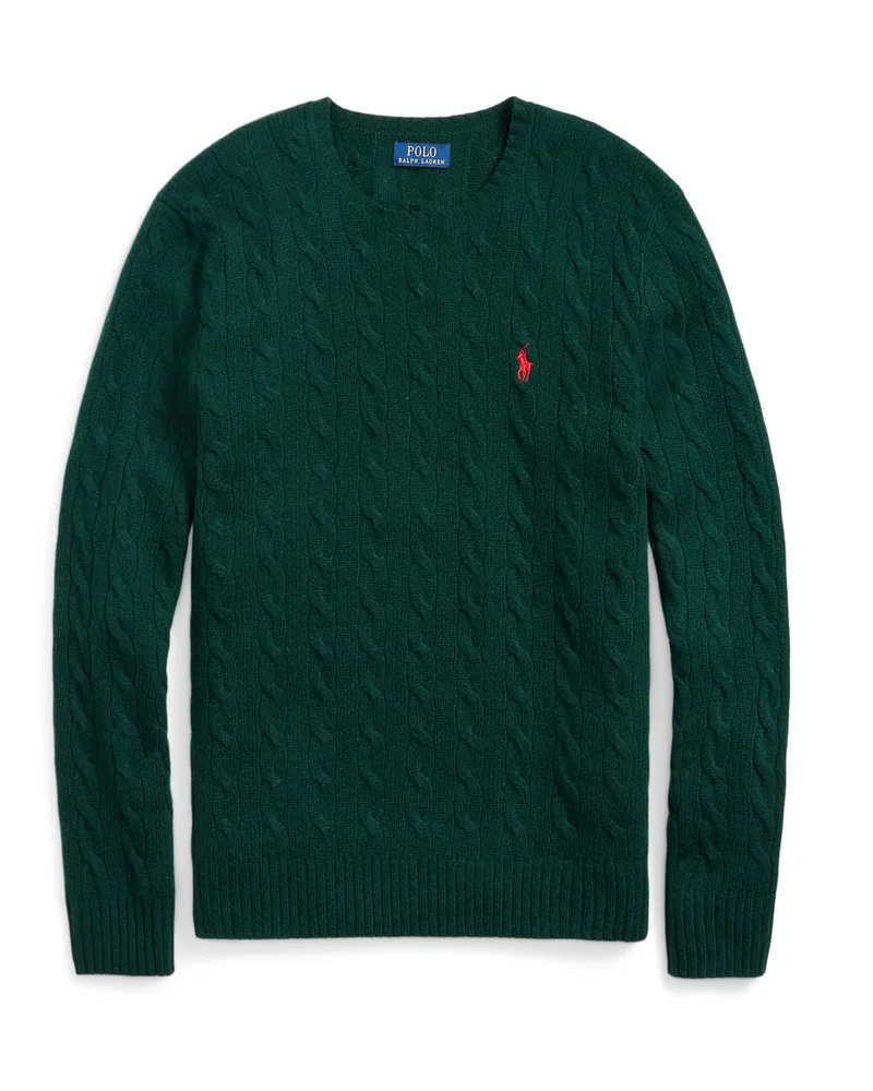 Ralph Lauren Softer Pullover mit Zopfstrickmuster und Kaschmiranteil in Grün
