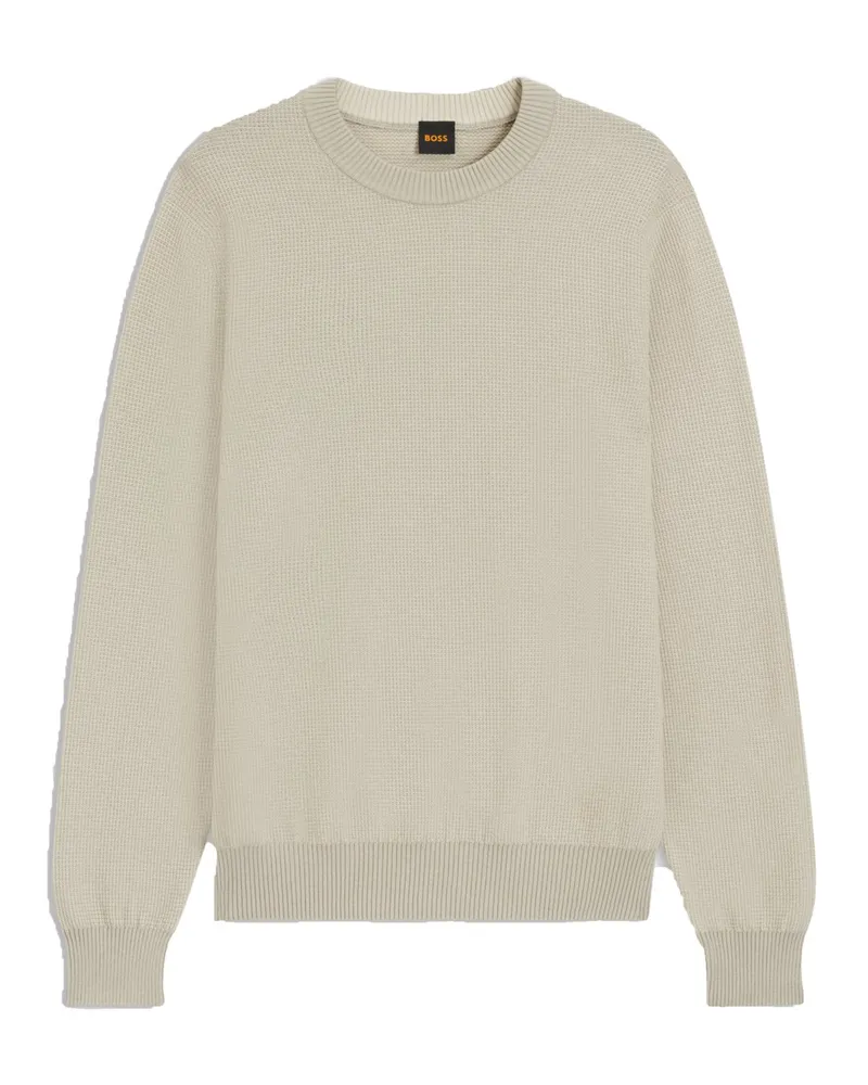 HUGO BOSS Leichter Strick-Pullover aus einem Baumwoll-Mix in Natur