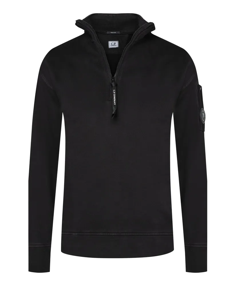 C.P. Company Sweatshirt in Fleece-Qualität mit Halfzip-Verschluss in Schwarz