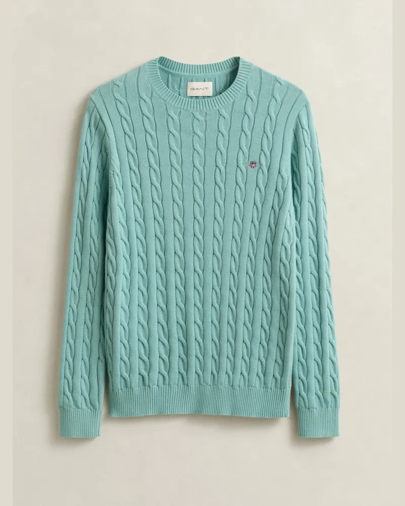 Gant Rundhalspullover aus Baumwolle mit Zopfmuster und kleiner Logo-Stickerei in Grün