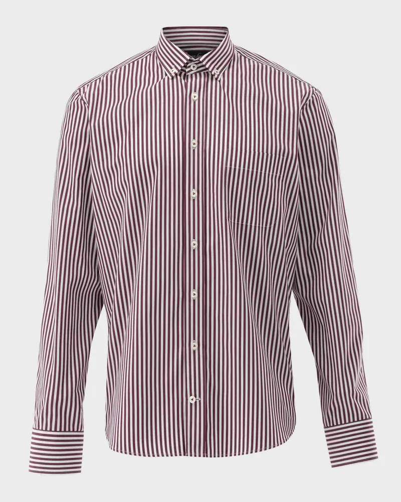 van Laack Glattes Baumwollhemd mit Bengalstreifen, Slim Fit in Bordeaux