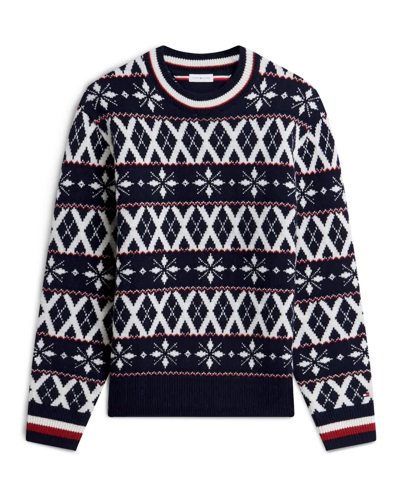 Tommy Hilfiger Gemusterter Pullover mit O-Neck in Marine