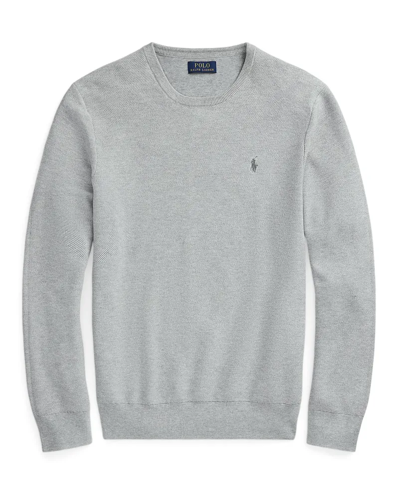 Ralph Lauren Leichter Rundhalspullover in Perlstrick mit Poloreiter-Stickerei in Grau