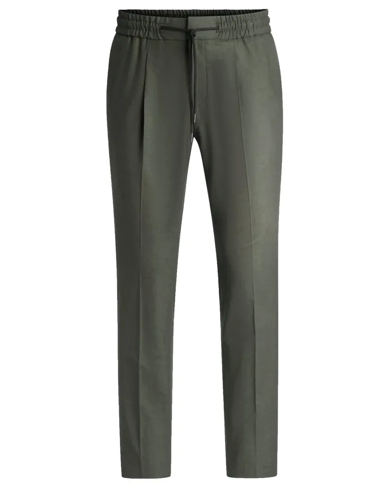HUGO BOSS Wollhose mit Stretch und Bundfalte, Slim Fit in Oliv
