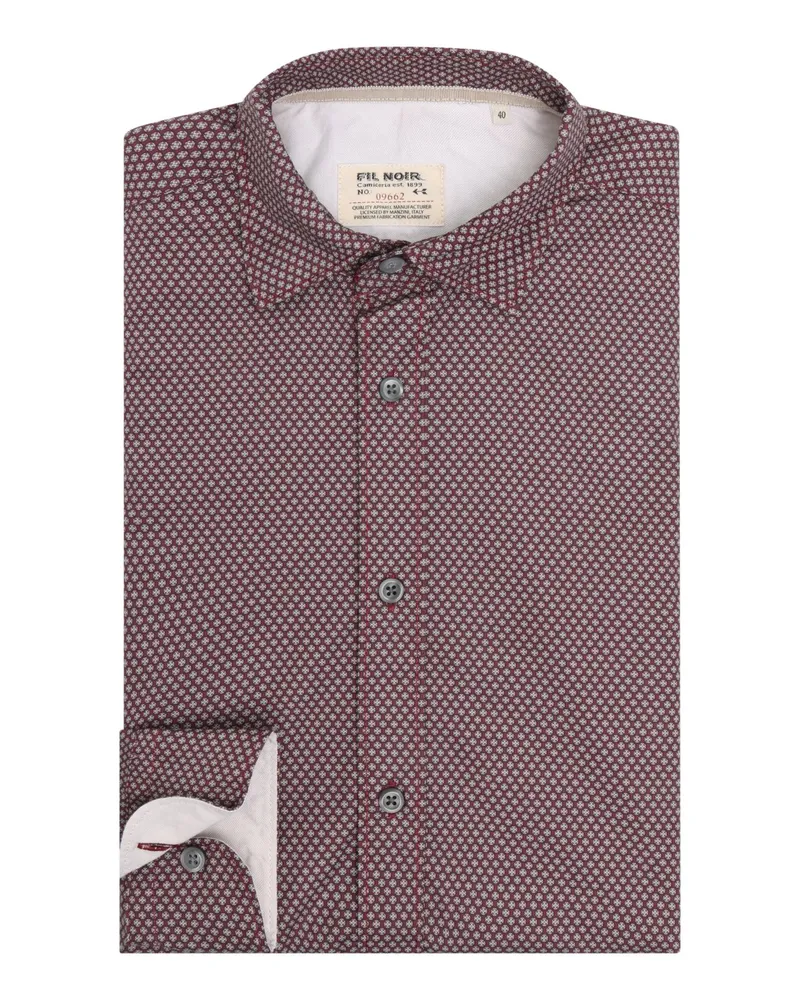FIL NOIR Gemustertes Hemd aus Baumwolle, Shaped Fit in Bordeaux