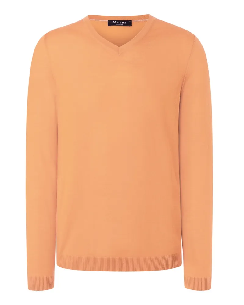 Maerz Leichter Pullover aus Merinowolle mit V-Ausschnitt in Orange