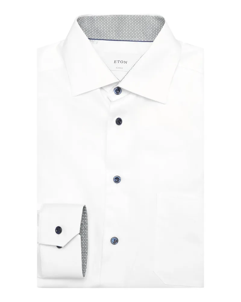 Eton Unifarbenes Signature Twill-Hemd mit Ausputz und Kentkragen, Classic Fit in Weiß