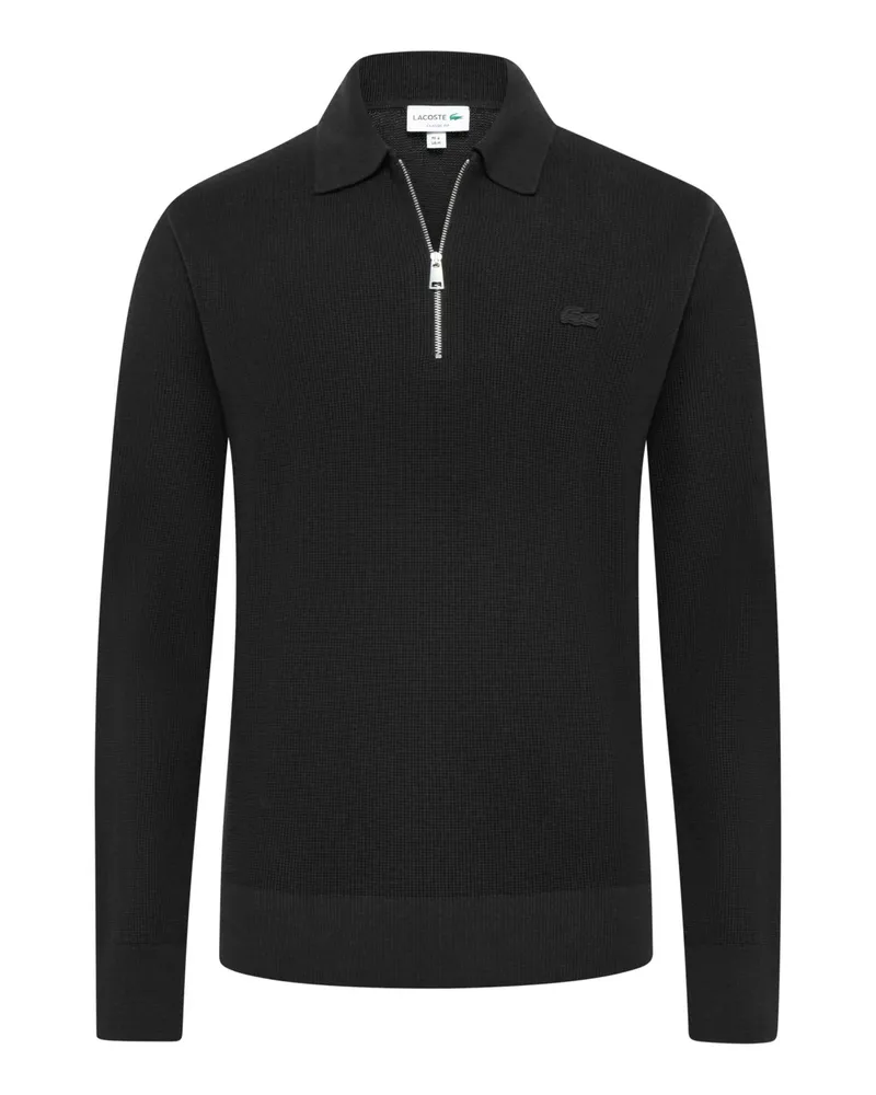 Lacoste Weicher Pullover mit Polokragen und kurzem Reißverschluss in Schwarz