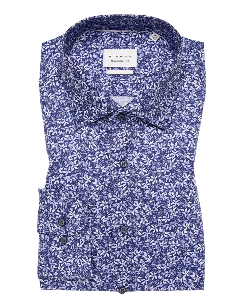 Eterna Hemd aus Baumwolle mit floralem Allover-Print, Slim Fit in Blau