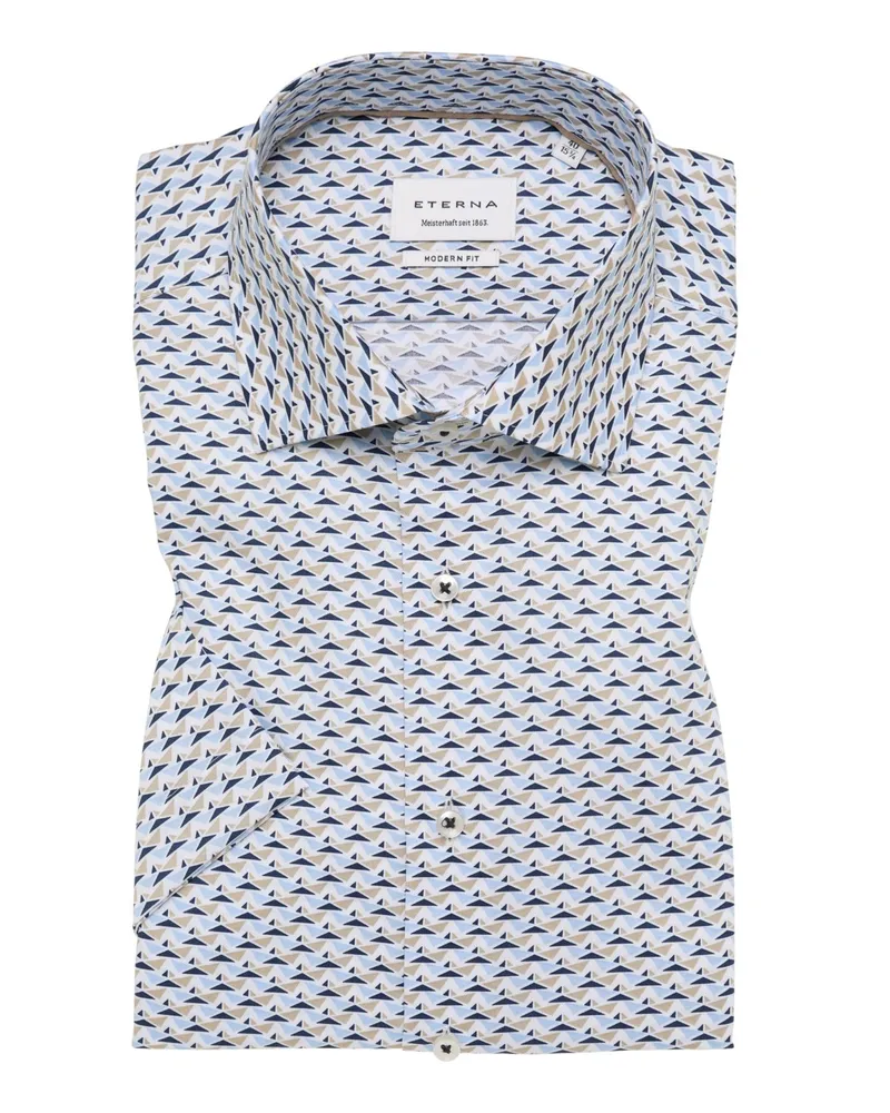 Eterna Bügelfreies Kurzarmhemd aus Baumwolle mit Print, Modern Fit in Beige