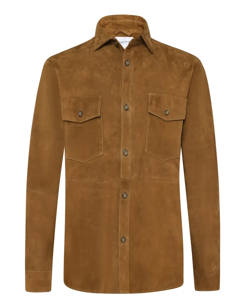 Tom Rusborg Wildlederjacke im Overshirt-Style in Cognac