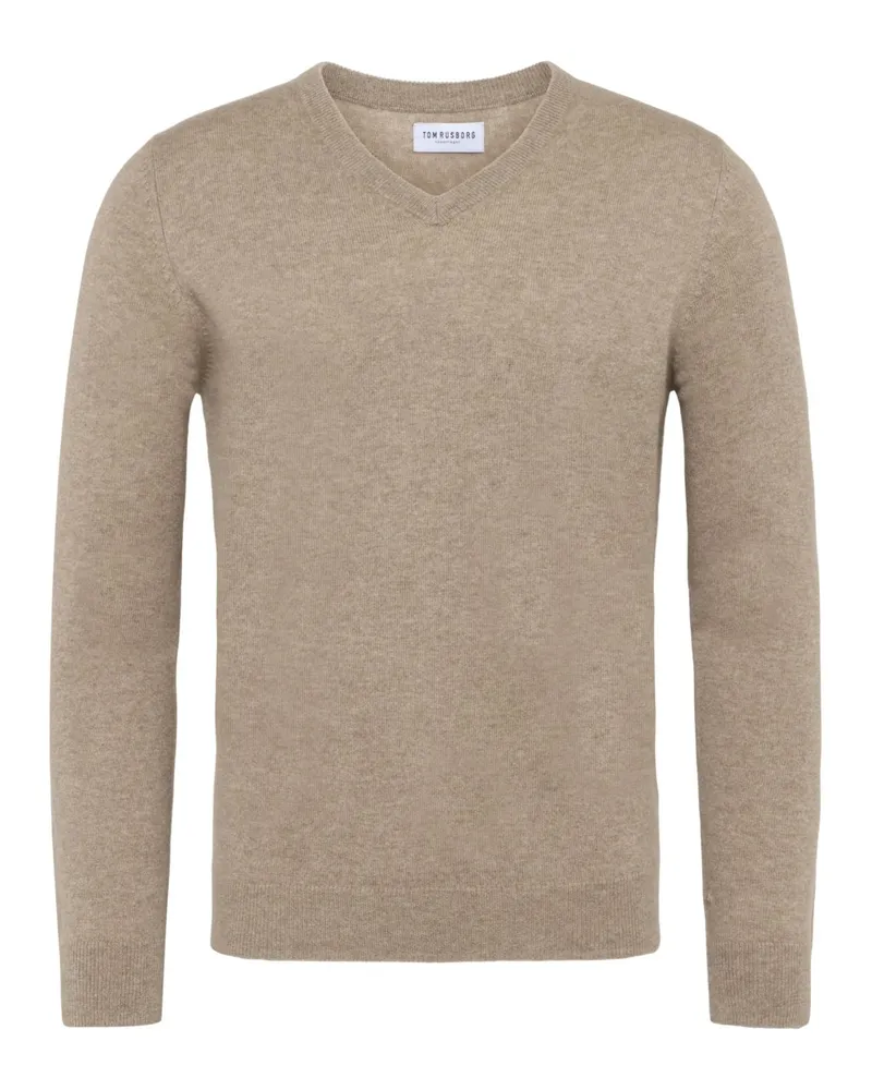 Tom Rusborg Leichter Kaschmirpullover mit V-Ausschnitt in Beige