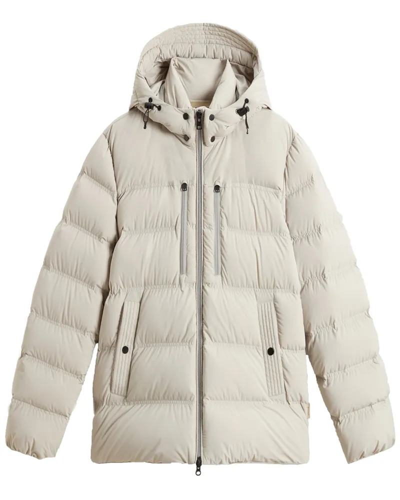 Woolrich Gesteppte Daunenjacke aus Stretchnylon mit Kapuze in Offwhite