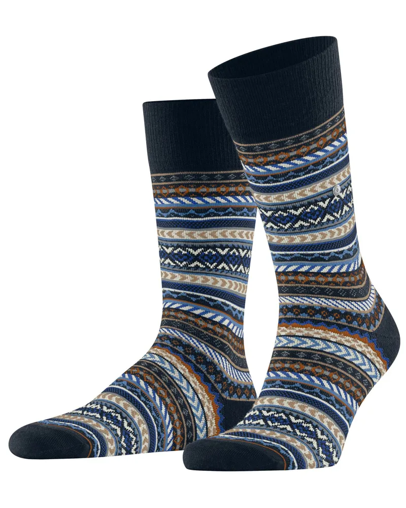Burlington Socken aus einem Schurwoll-Mix mit Fair Isle Muster in Marine