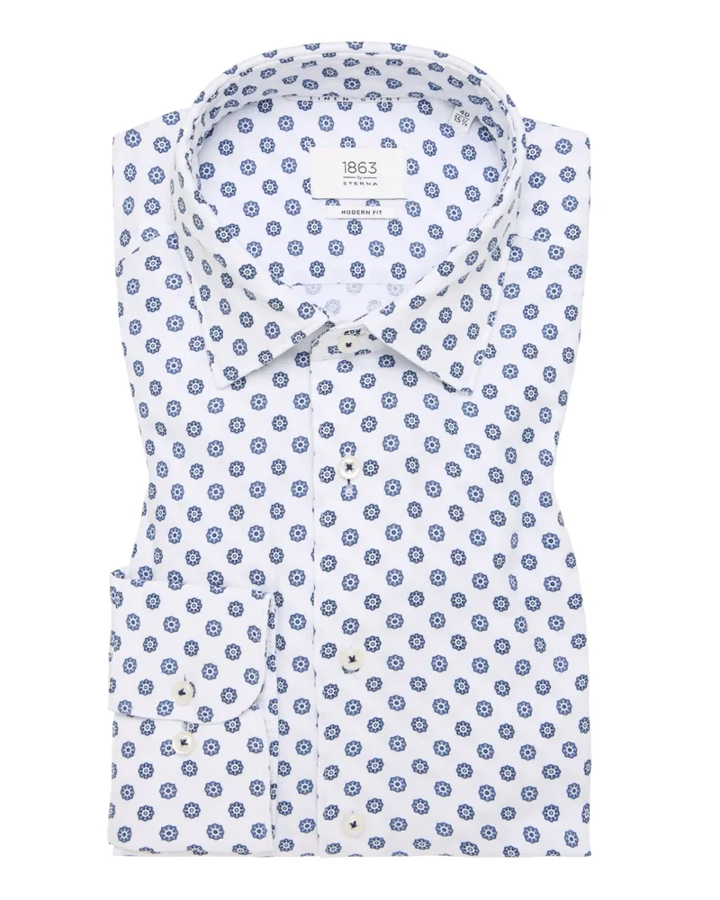 Eterna Hemd mit Leinenanteil und floralem Print, Modern Fit in Marine