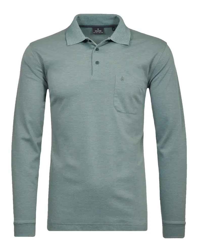 Ragman Langarm-Poloshirt in Piqué-Qualität mit Brusttasche, Easy Care in Mint