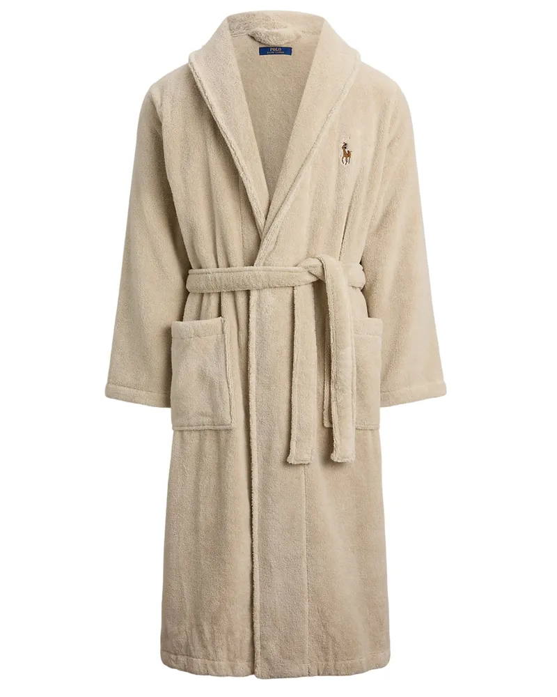 Ralph Lauren Bademantel in Frottee-Qualität mit Poloreiter-Stickerei in Beige
