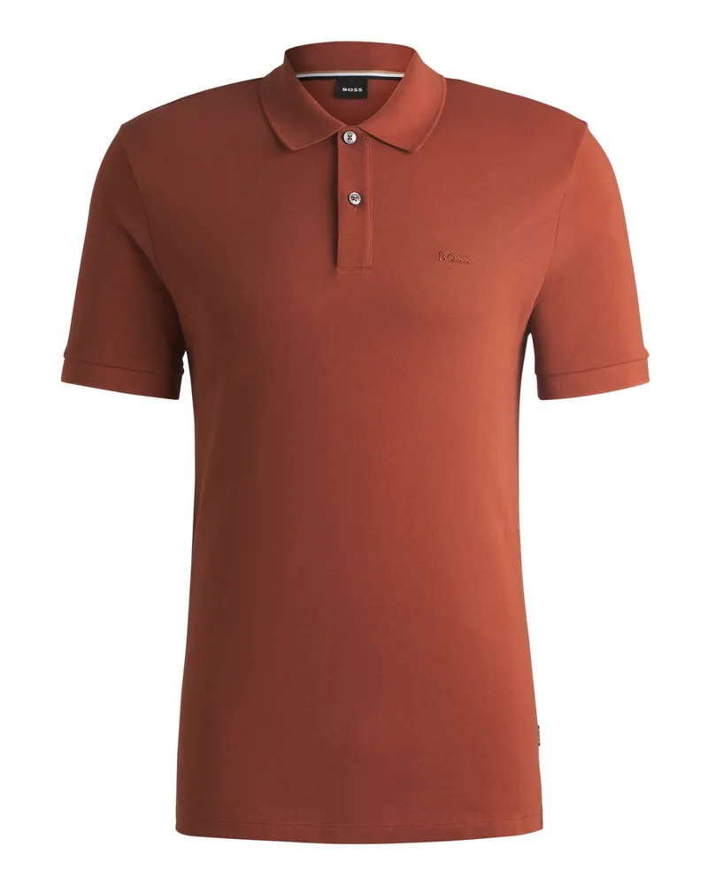 HUGO BOSS Unifarbenes Piqué-Poloshirt mit Logo-Stickerei in Rostrot