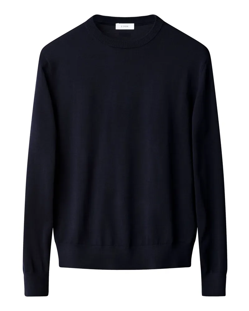 Eton Leichter Pullover aus extrafeiner Merinowolle mit O-Neck in Marine