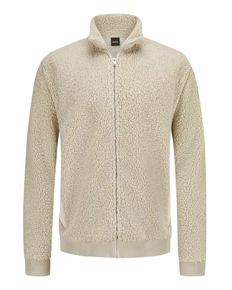 HUGO BOSS Fleecejacke in Teddyfell-Qualität mit Stehkragen in Kreide
