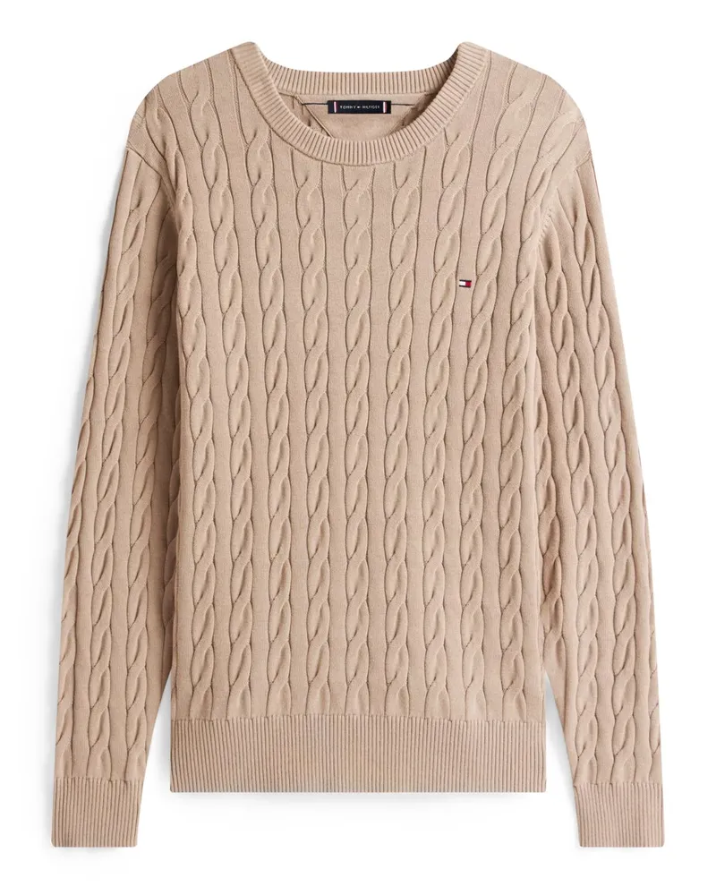 Tommy Hilfiger Leichter Pullover mit O-Neck und Zopfmuster in Beige