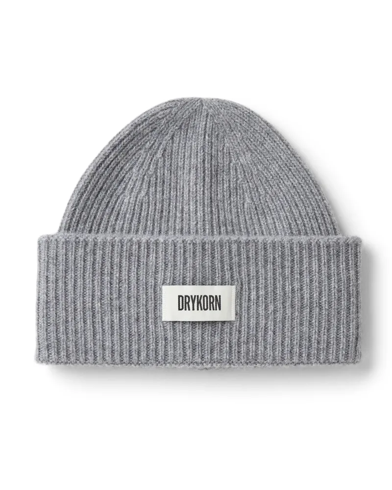Drykorn Softe Strickmütze aus Kaschmir mit Label-Aufnäher in Grau