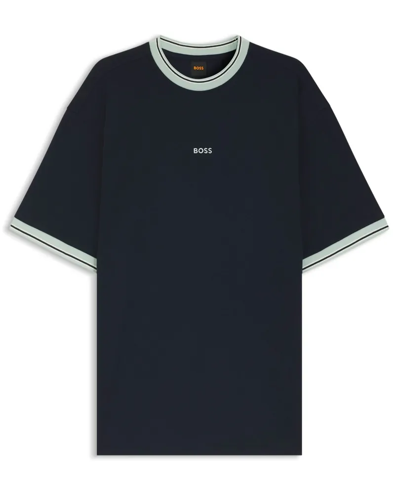 HUGO BOSS T-Shirt aus Baumwolle mit farbigen Kontrastbündchen in Marine