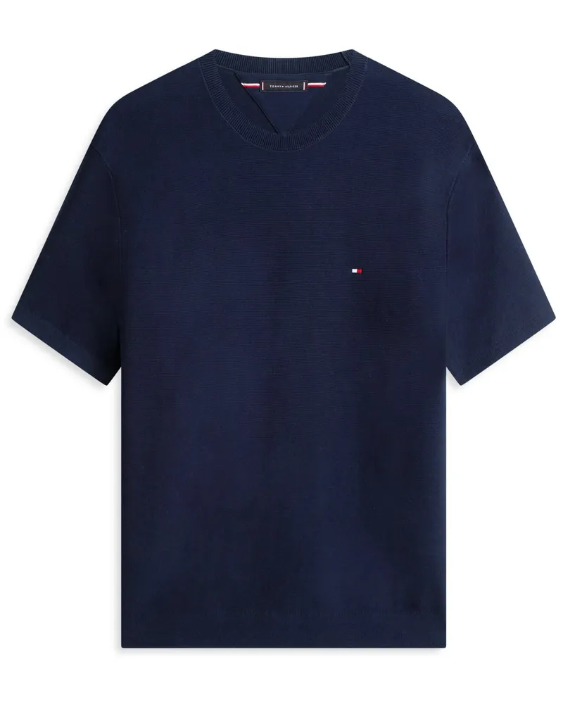 Tommy Hilfiger T-Shirt aus feinem Baumwoll-Mesh mit Logo-Aufnäher in Marine
