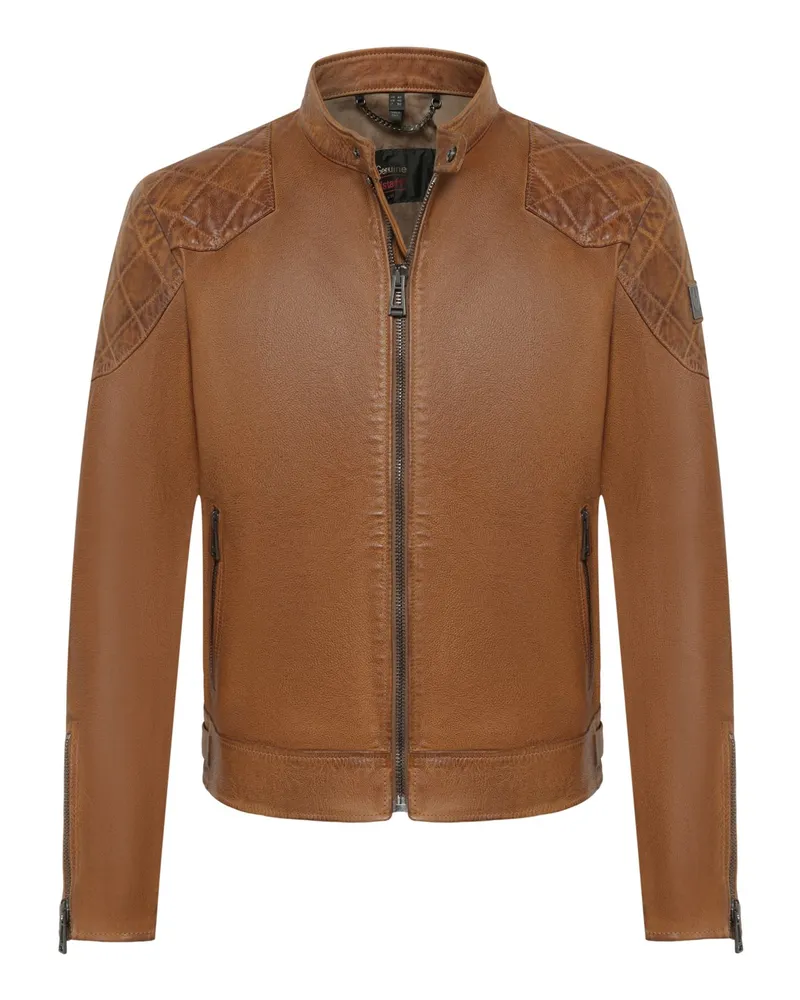 Belstaff Legacy Outlaw Lederjacke mit schmalem Stehkragen in Cognac