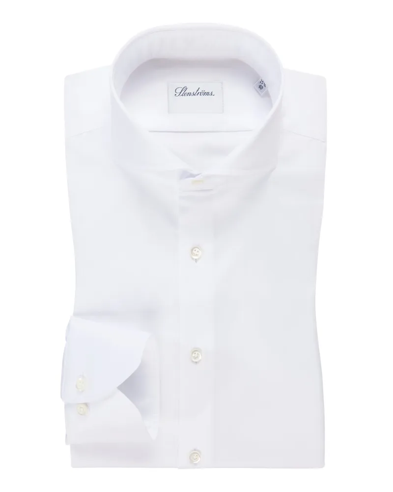 Stenströms Unifarbenes Hemd in Vollzwirn-Qualität mit Haifischkragen, Regular in Weiß