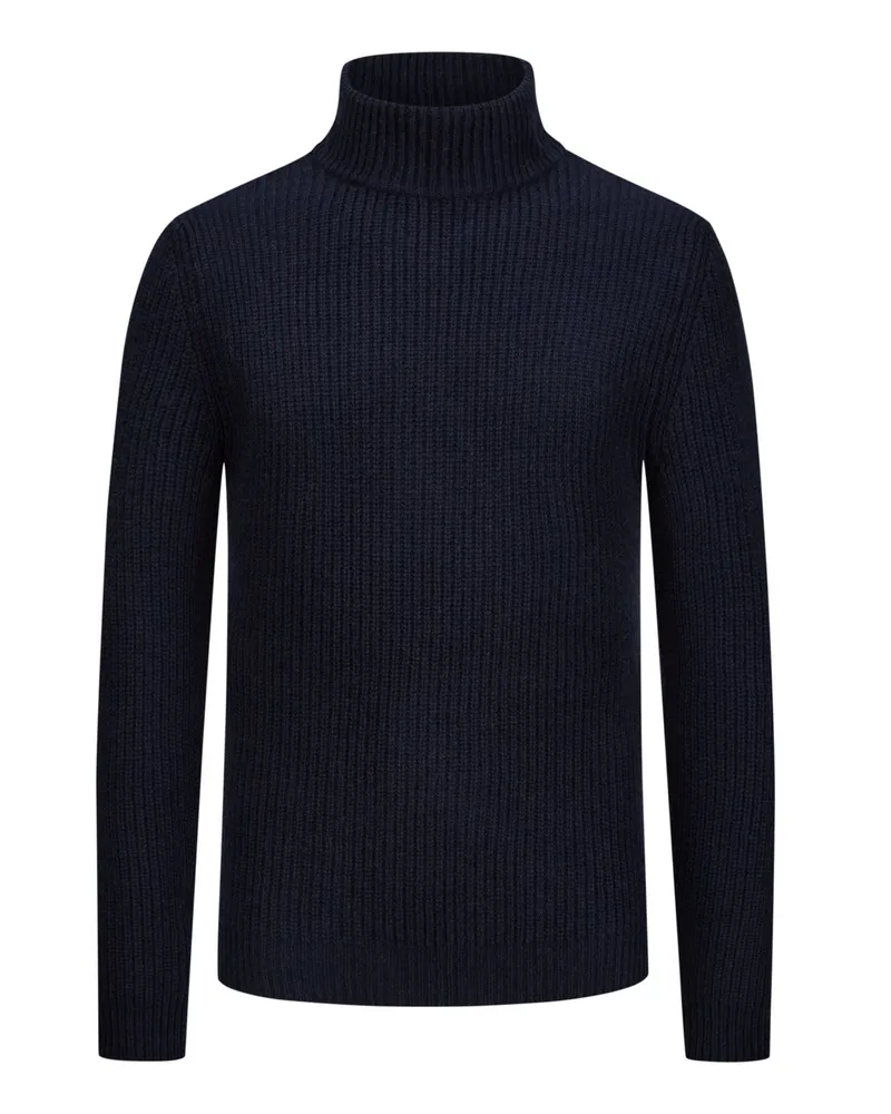 Daniele Fiesoli Softer Merino-Pullover in Rippstrick mit Turtleneck in Marine