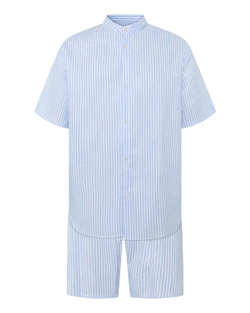 Novila Kurzer und leichter Pyjama aus einem Leinen-Baumwoll-Mix in Hellblau