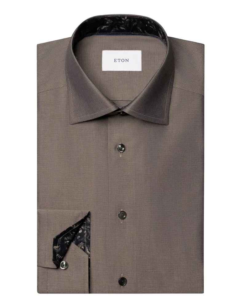 Eton Strukturiertes Business-Hemd mit Ausputz und Kentkragen, Contemporary in Braun