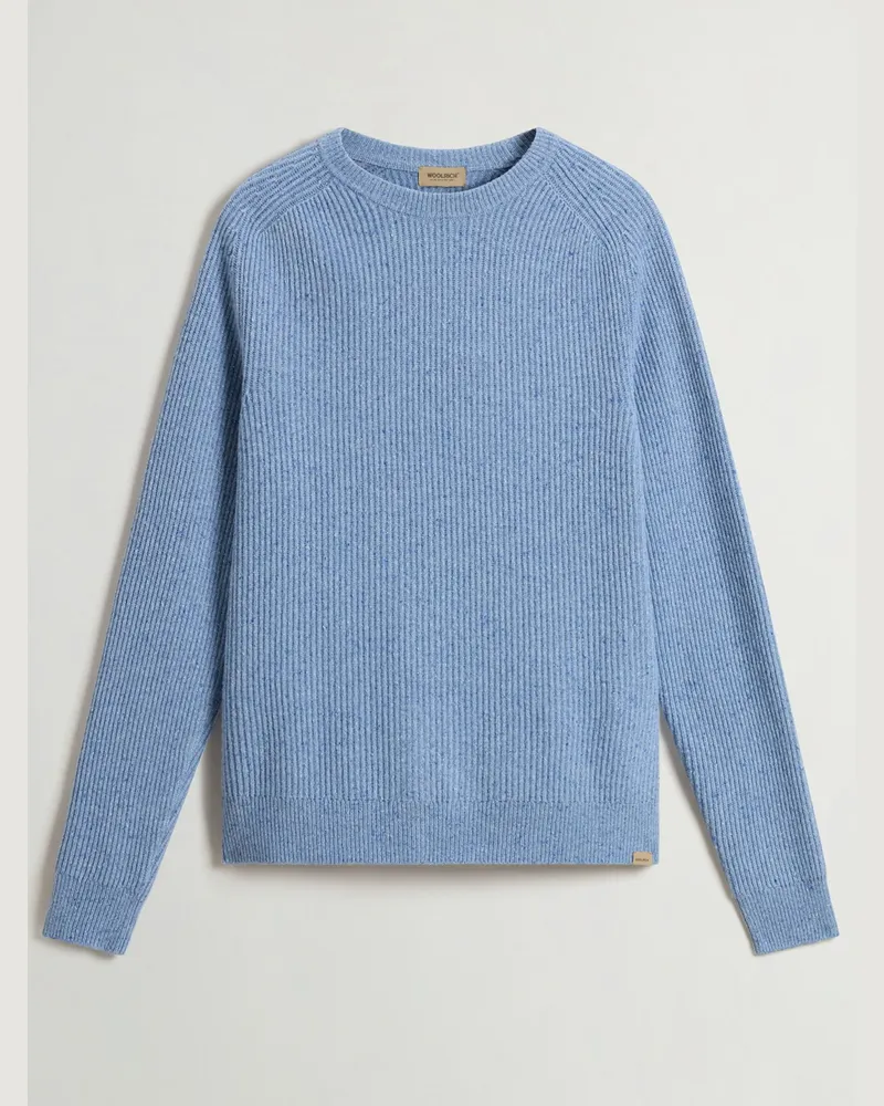 Woolrich Softer Rundhalspullover aus einem Wollmix mit Seide in Hellblau