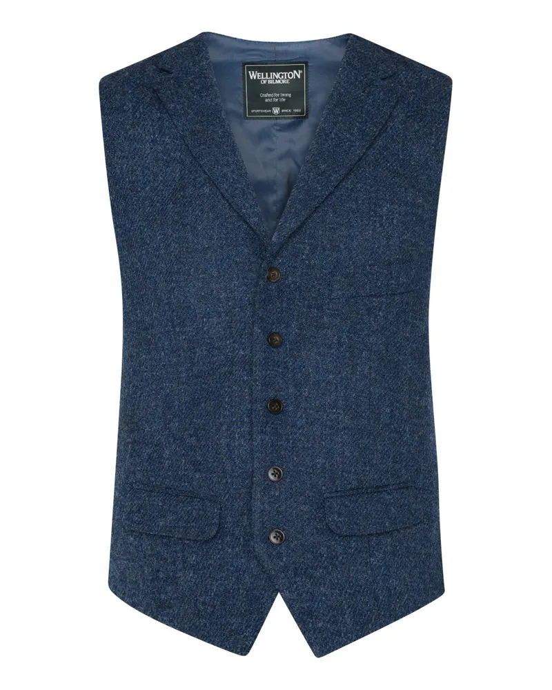 Wellington of Bilmore Harris Tweed-Weste Wales aus Schurwolle mit Fischgrätmuster in Blau