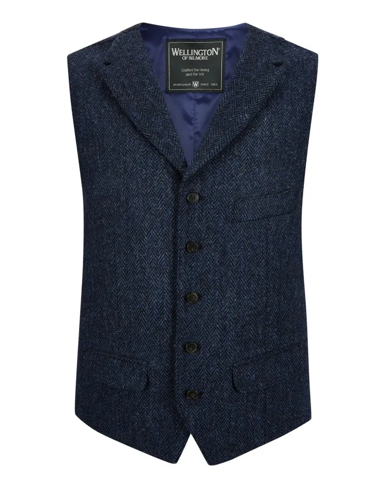 Wellington of Bilmore Harris-Tweed Weste aus Schurwolle mit Fischgrätmuster in Blau