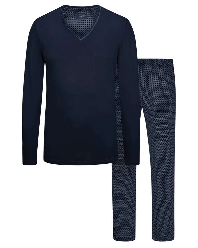 Novila Langer Schlafanzug mit gemusterter Hose in Marine