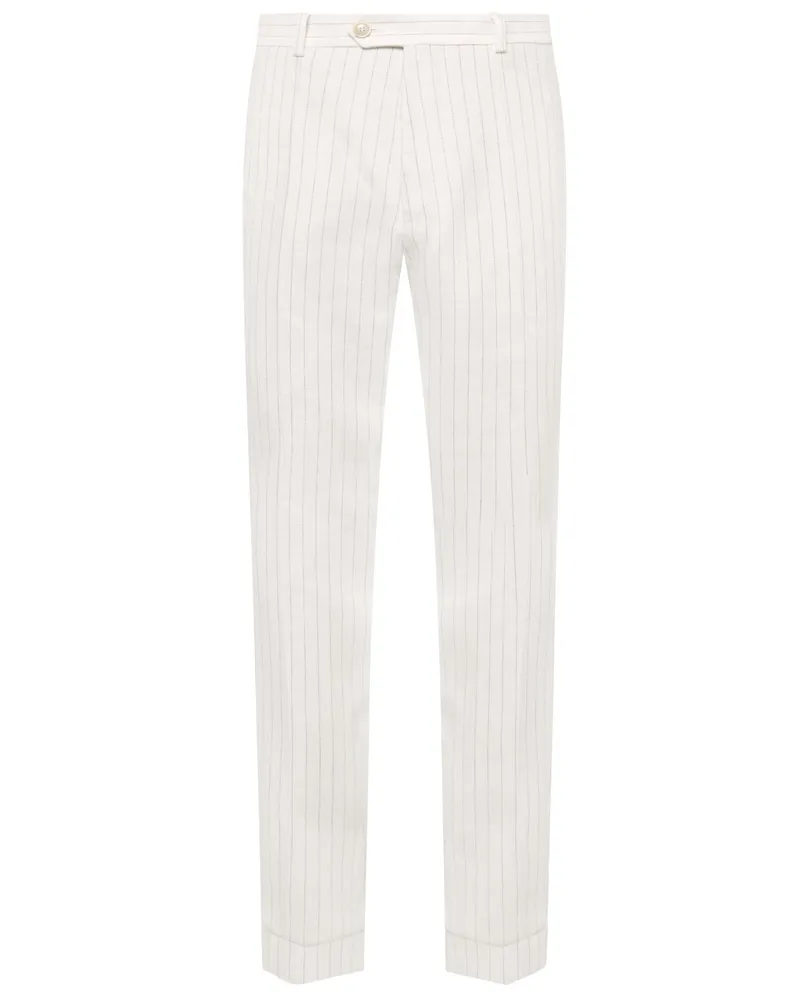 HUGO BOSS 5 Pocket-Hose aus einem Leinenmischgewebe und Nadelstreifen in Offwhite